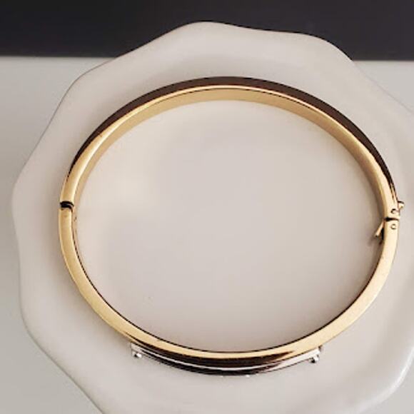 Coach Hinged Bangle Yellow Gold with Silver Tone Coach Embossed Name Plate - Picture 7 of 8